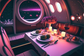 Romantic Candle Dinner At Inside Of A Intergalactic Spaceship (generative AI)