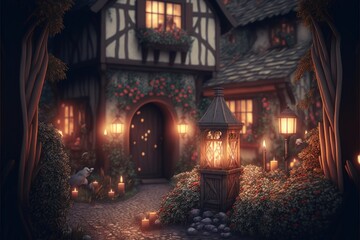 Romantic Candle Dinner At Mysterious Hidden Village (generative AI)