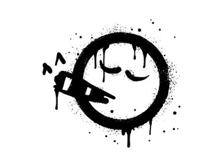 Naklejka na ściany i meble Smoking face emoticon character. Spray painted graffiti smoking face in black over white. isolated on white background. vector illustration