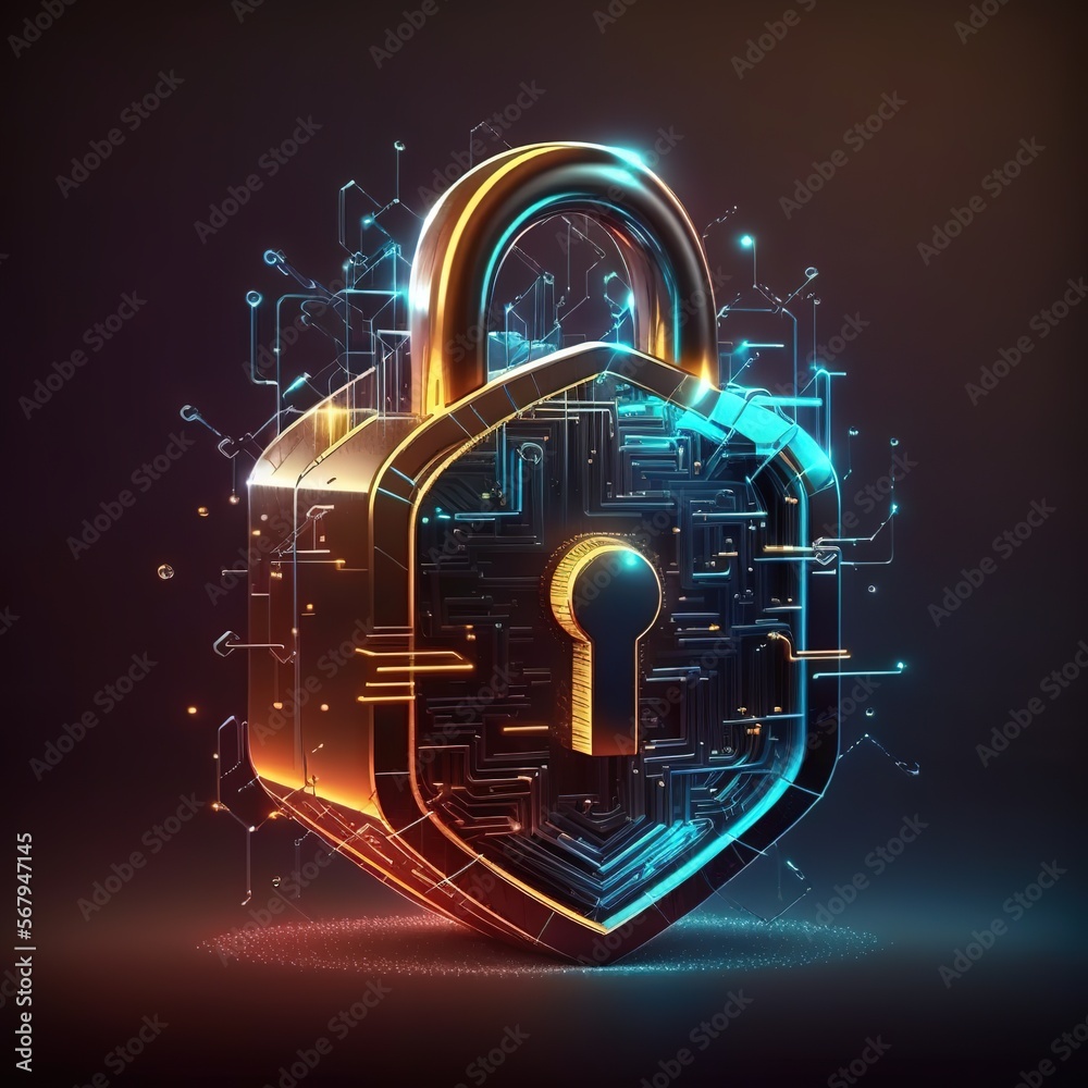 Poster cybersecurity and privacy concepts to protect data. lock icon and internet network security technolo