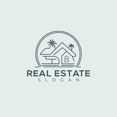 Real Estate Minimal simple line art Home Logo design with tree