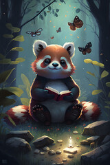 Naklejka premium raccoon in the forest, illustration for children's stories