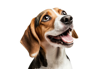 Most beautifu Beagle dog smiling on isolated on transparent background. Portrait of a cute Beagle dog.  Post-processed generative AI - obrazy, fototapety, plakaty