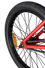 Close-up of red Bicycle Wheel isolated on white background