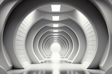 Obraz premium An abstract image of a neon light tunnel with a vibrant, glowing background. The tunnel creates a sense of depth and perspective, Generative AI