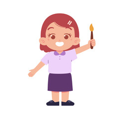 Elementary School Girl Kids holding paint