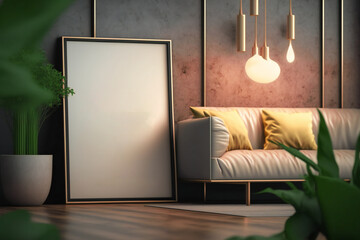 A poster frame mockup set in a modern home interior background. Perfect for showcasing art, photography, or design projects
