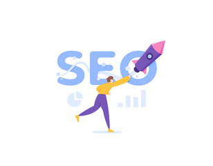 search engine optimization or SEO. SEO optimization to increase the traffic visit and put a website to appear in the first place of search engine. SEO specialists. illustration concept design. graphic