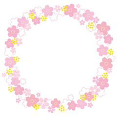 Fototapeta na wymiar かわいい桜の花と菜の花の円フレーム