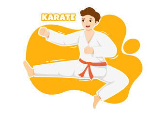 People Doing Some Basic Karate Martial Arts Moves, Fighting Pose and Wearing Kimono in Cartoon Hand Drawn for Landing Page Templates Illustration