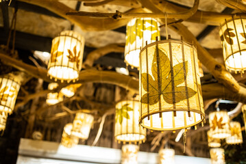 beautiful maple leaf paper lantern background material