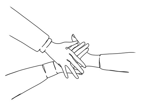 Continuous line drawing of business people teamwork.