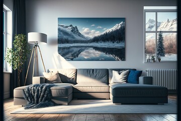 Modern sofa or couch in living room. Interior design. Generative AI