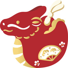 2024　干支　辰　龍　土鈴　辰年　たつ年　かわいい　正月　年賀状素材　シンプル　イラスト　赤