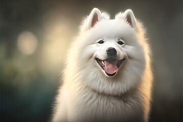Fototapeta na wymiar portrait of a purebred dog samoyed smile happiness. Generative AI