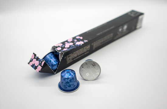 Close up Nespresso capsule and packaging, Tokyo, April 4, 2021