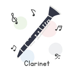 Clarinet clipart cartoon style. Simple cute clarinet single-reed woodwind instrument flat vector illustration. Wind instrument hand drawn doodle style. Clarinet vector design