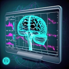 Healthcare and medical, Doctor and robotics research diagnose Human brains scan. Record and report with modern virtual interface, alzheimer's and parkinson, science, generative ai