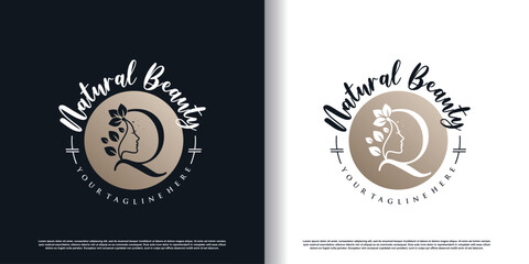 letter logo q with nature beauty concept design premium vector