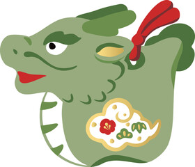 2024　干支　辰　龍　土鈴　辰年　たつ年　かわいい　正月　年賀状素材　シンプル　イラスト素材　緑