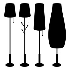 set silhouette of floor lamps isolated