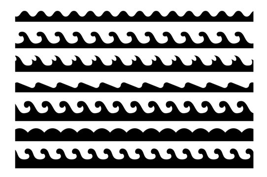 sea waves pattern border set seven