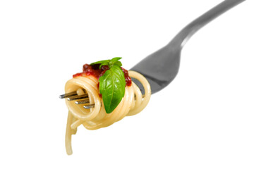 Twirled Pasta on metal fork