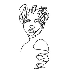 Black Woman African American Afro One-line drawing