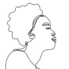 Black Woman African American Afro One-line drawing