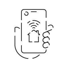 Collection of smart house linear icons - control of lighting, heating, air conditioning. Set of home automation and remote monitoring symbols drawn with thin contour lines. Vector illustration