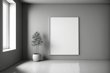 A contemporary minimalist room with an empty wall. Mock up for an illustration. Generative AI
