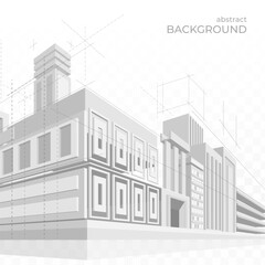 Buildings blueprint. Architect project. Architecture sketch. 3D house in perspective. Outline interior wireframe. Urban landscape. Construction draft. Vector abstract design background
