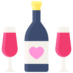 Wine bottle and glasses icon, Valentines day related vector
