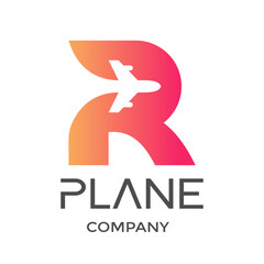Obraz premium Letter R with plane vector logo. This design is modern and suitable for travel and transportation.