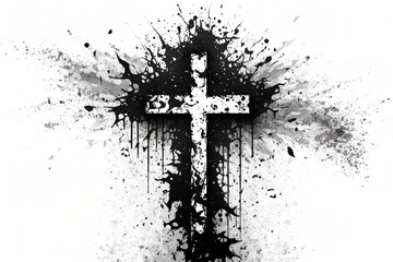 Black cross draw with ashes on white background. Generative AI