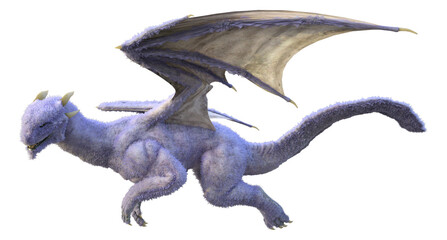 3d render fur dragon, magical colors