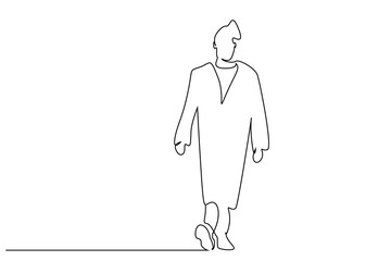 mature man in long jacket cool calm walking