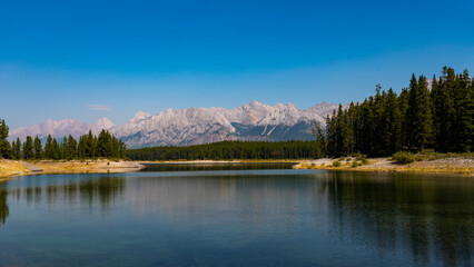 Fototapeta na wymiar Lakeshore views of the Canadian Rocky Mountain Kananaskis Country Alberta Canada