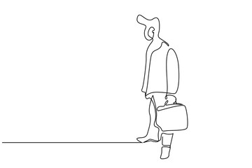 business man holding bag waiting standing full body line drawing