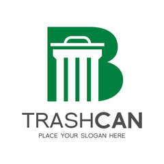 Letter B trash can vector logo template. This design use green color and nature theme. Suitable for recycle, reduce, font and text.