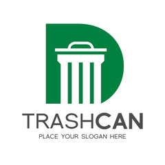 Letter D trash can vector logo template. This design use green color and nature theme. Suitable for recycle, reduce, font and text.