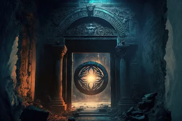 Photo sur Plexiglas Lieu de culte inside the satanists' ancient temple is a portal to hell Hyper realistic digital art illustration painting. Generative AI