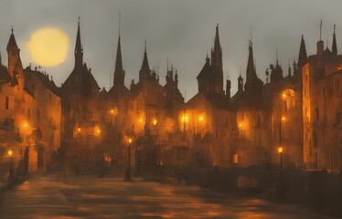 Fototapeta na wymiar Illustration of Medieval European city, using Generative AI