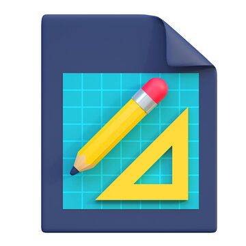 Pencil And Ruler Paper Sheet Icon Graphic Design Tool 3d Illustration