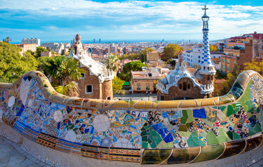 Obraz premium Barcelona city landscape, Park Guell, Spain