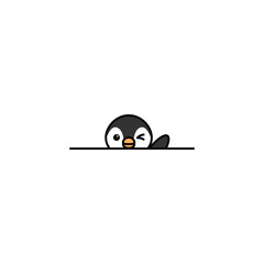 Cute penguin winking eye and waving wing cartoon, vector illustration © Totostarkk9456