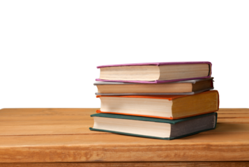 Stack of books in table isolated on white background