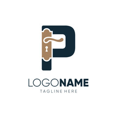 Letter P Door Knop Handles Logo Design Vector Icon Graphic Emblem Illustration