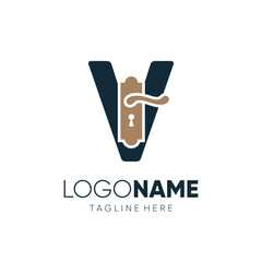 Letter V Door Knop Handles Logo Design Vector Icon Graphic Emblem Illustration