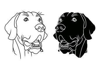 silhouette and line art style illustration of a dogs face